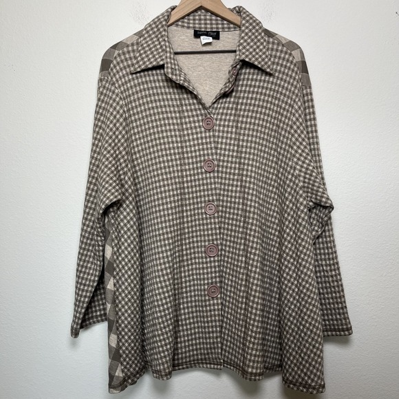 Sophie Finzi Women Kathan Jacket XL Brown Gingham Patchwork Plaid‎ Lagenlook USA